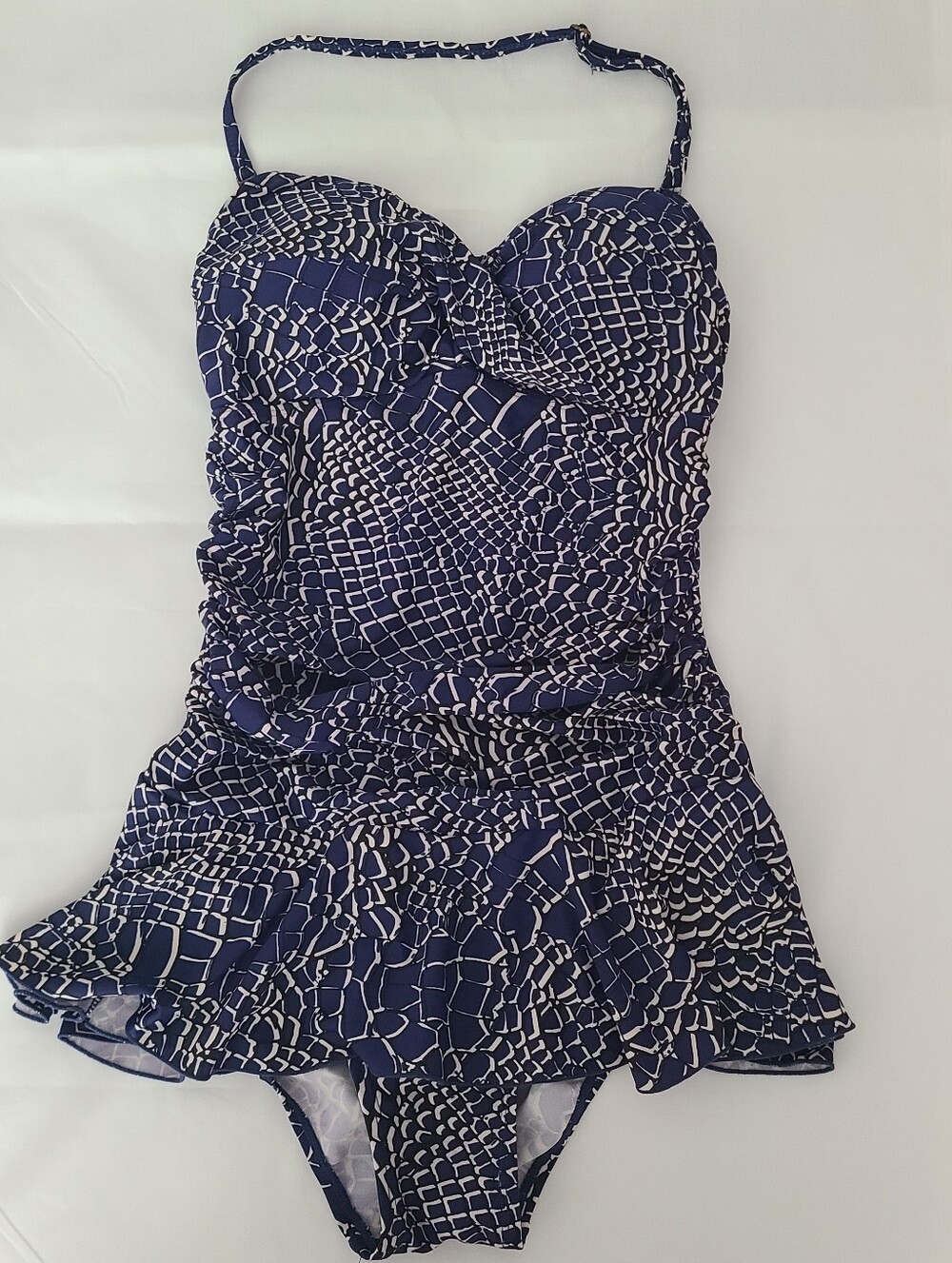 Shore Shapes Swim Dress Womens Size 10 Ruched Ruffle Retro Pinup Halter Skirted